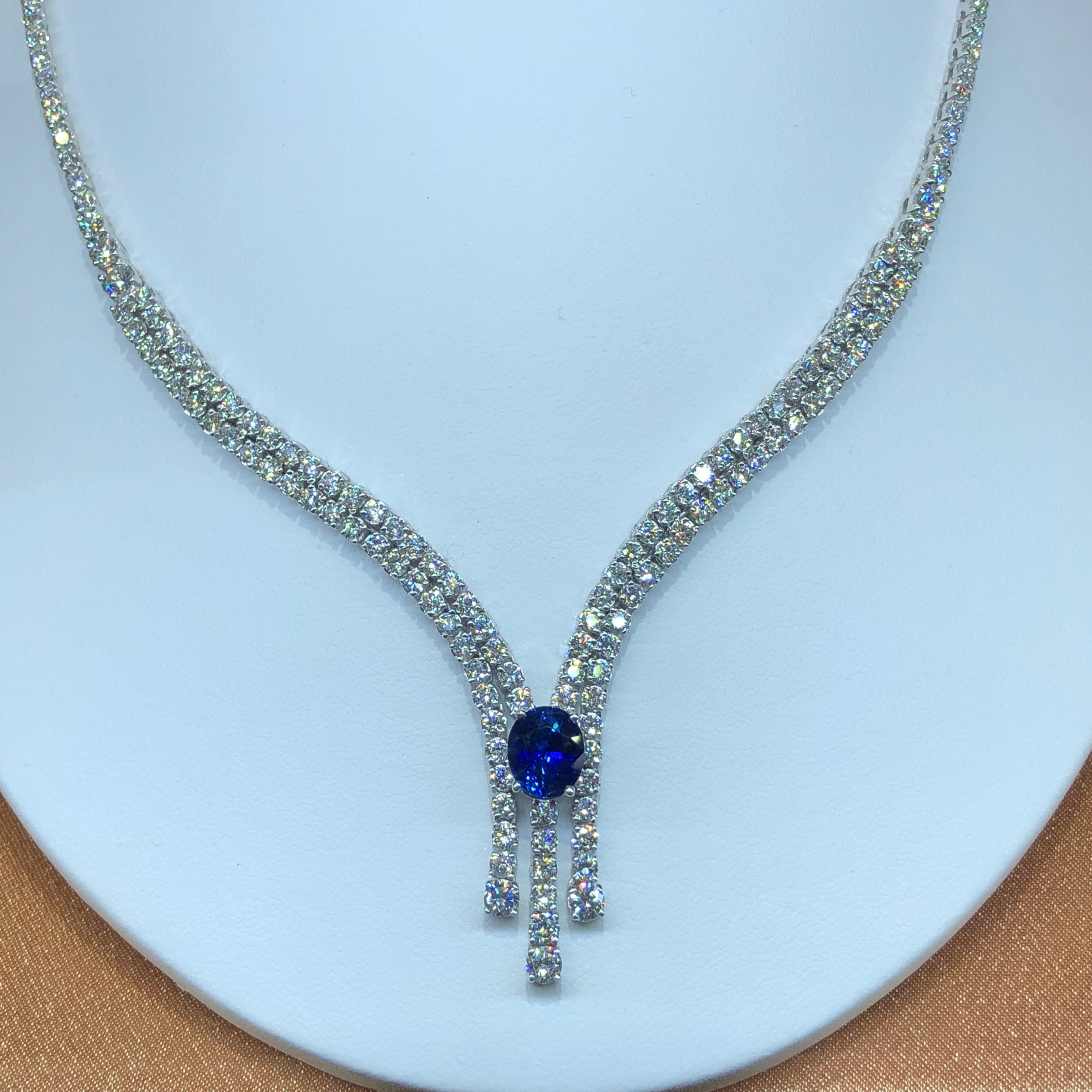 Sapphire Blue Diamond Pendant Style Necklace